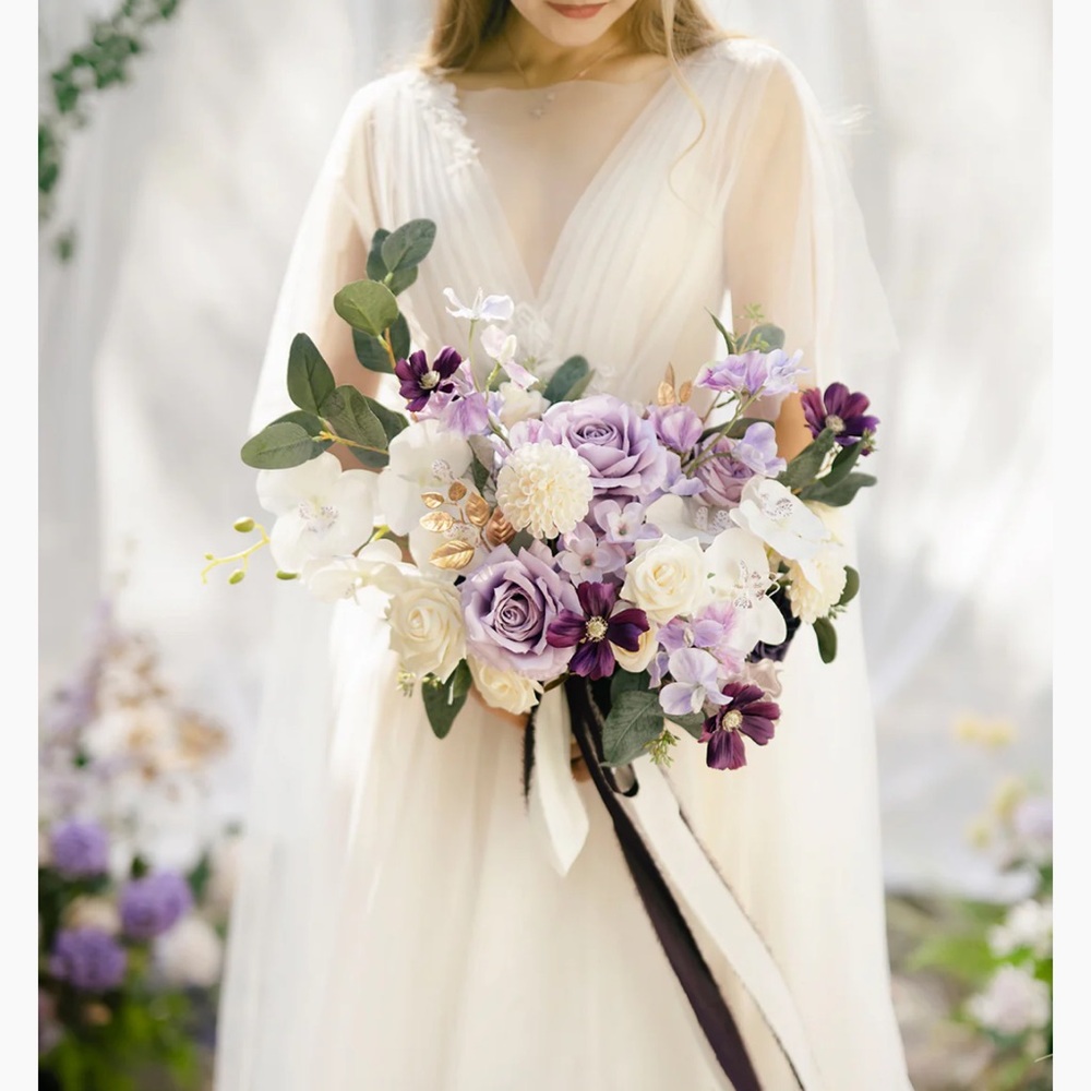 Lilac and Gold Bridal Bouquet - Lings moments